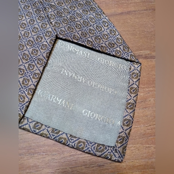 Giorgio Armani Tie, 100% Silk, Blue & Green & Grey Pattern, Made in Italy - Picture 9 of 10